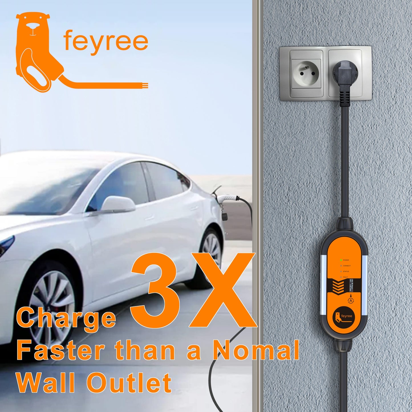 Feyree Portable EV Charger 16A 3.5KW Fast EV Charger Type1/Type 2 /GBT Electric Car Charger EVSE Auto Electric Car Station