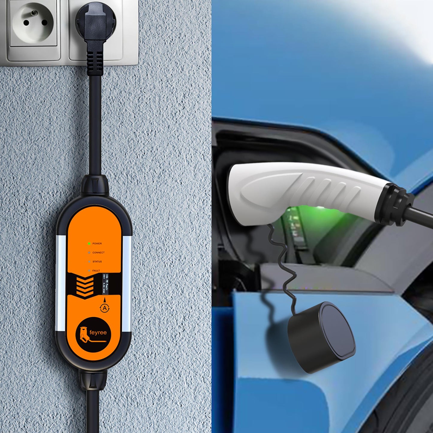 Feyree Portable EV Charger 16A 3.5KW Fast EV Charger Type1/Type 2 /GBT Electric Car Charger EVSE Auto Electric Car Station