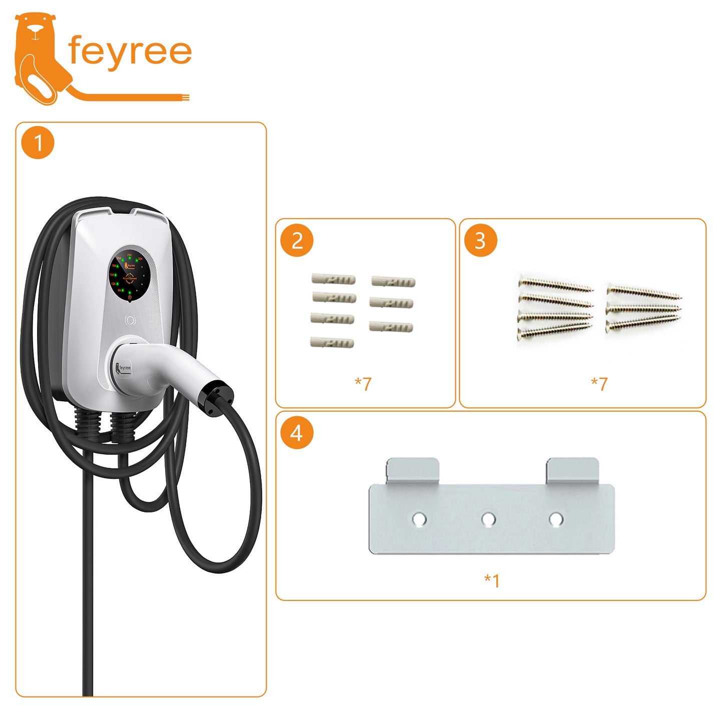 Feyree 32A single phase 7kw fast ev charger adjustable current type 2 IEC 62196-2 wall-mount electric vehicle charging station