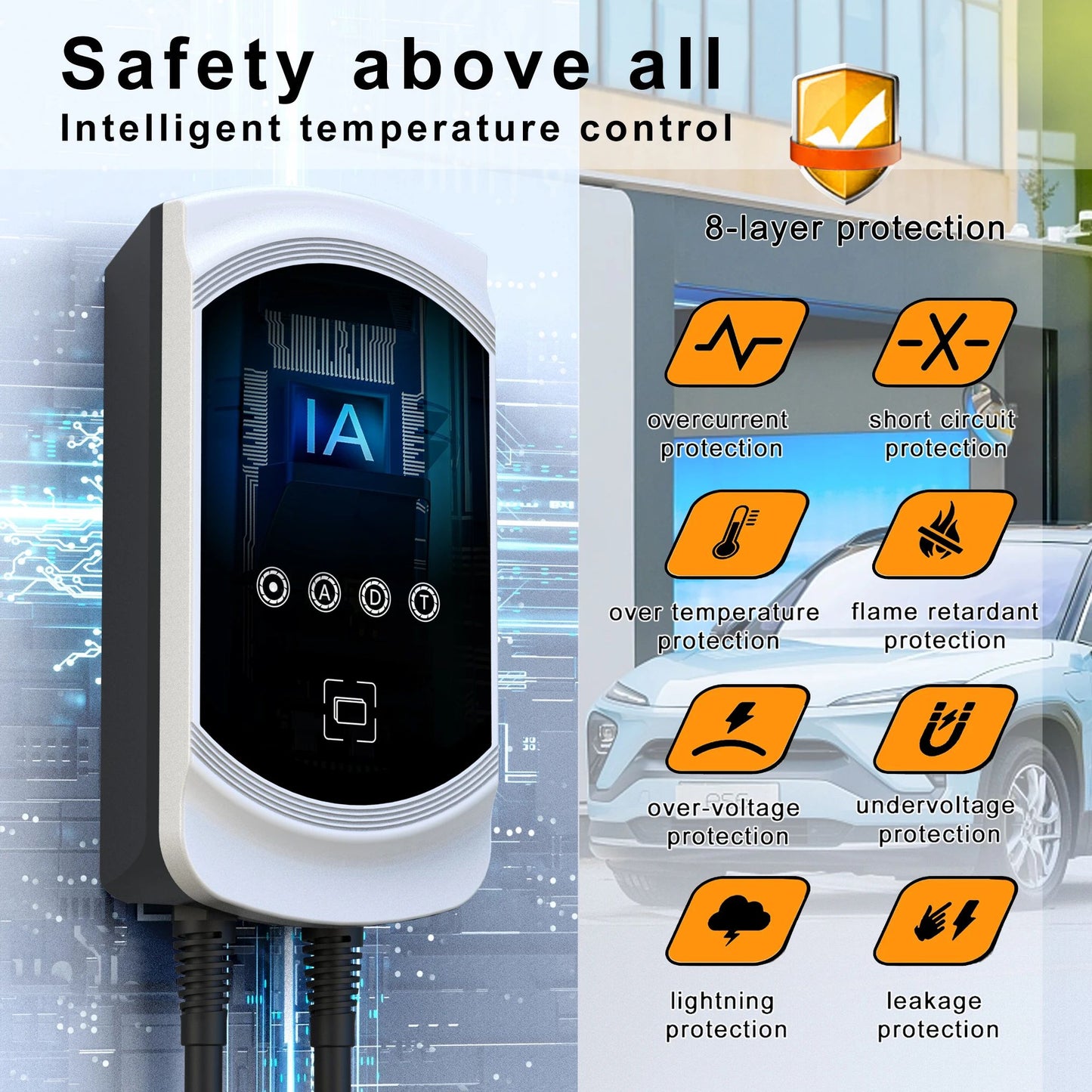 Feyree wall mount ev charger station 22kw fast ev charger type 2 / type 1 / GBT / Tesla AC EV Charging station