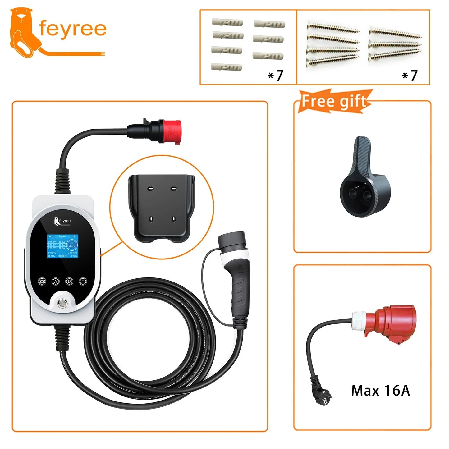 Feyree 22KW charger electric car GBT/ type2/ type1/ tesla ac fast charger ev Electric Car