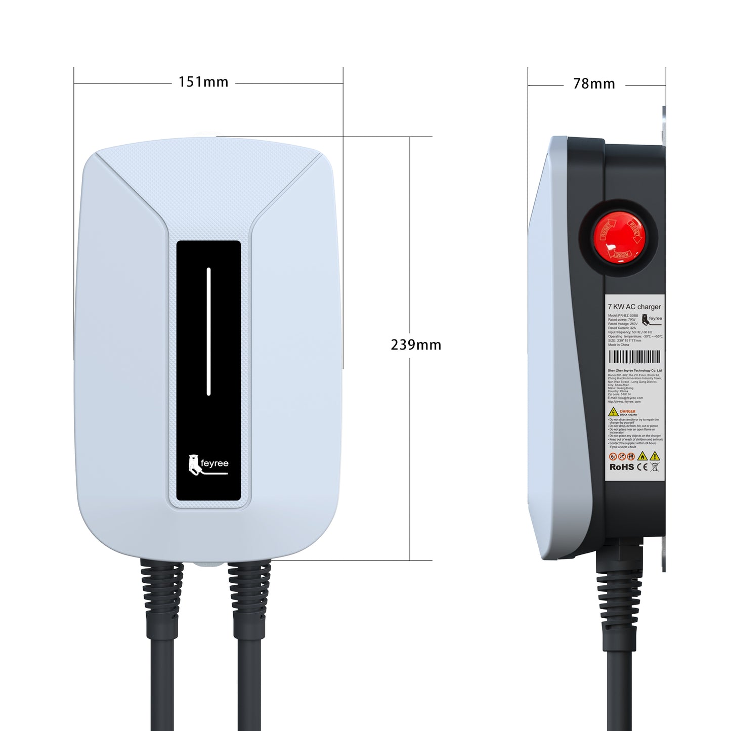 Feyree 32A 7kw EV Charger Car Station Charger Type 1/GBT/Type 2 wallbox EV Charger for Level 1 and Level 2 EV Charger