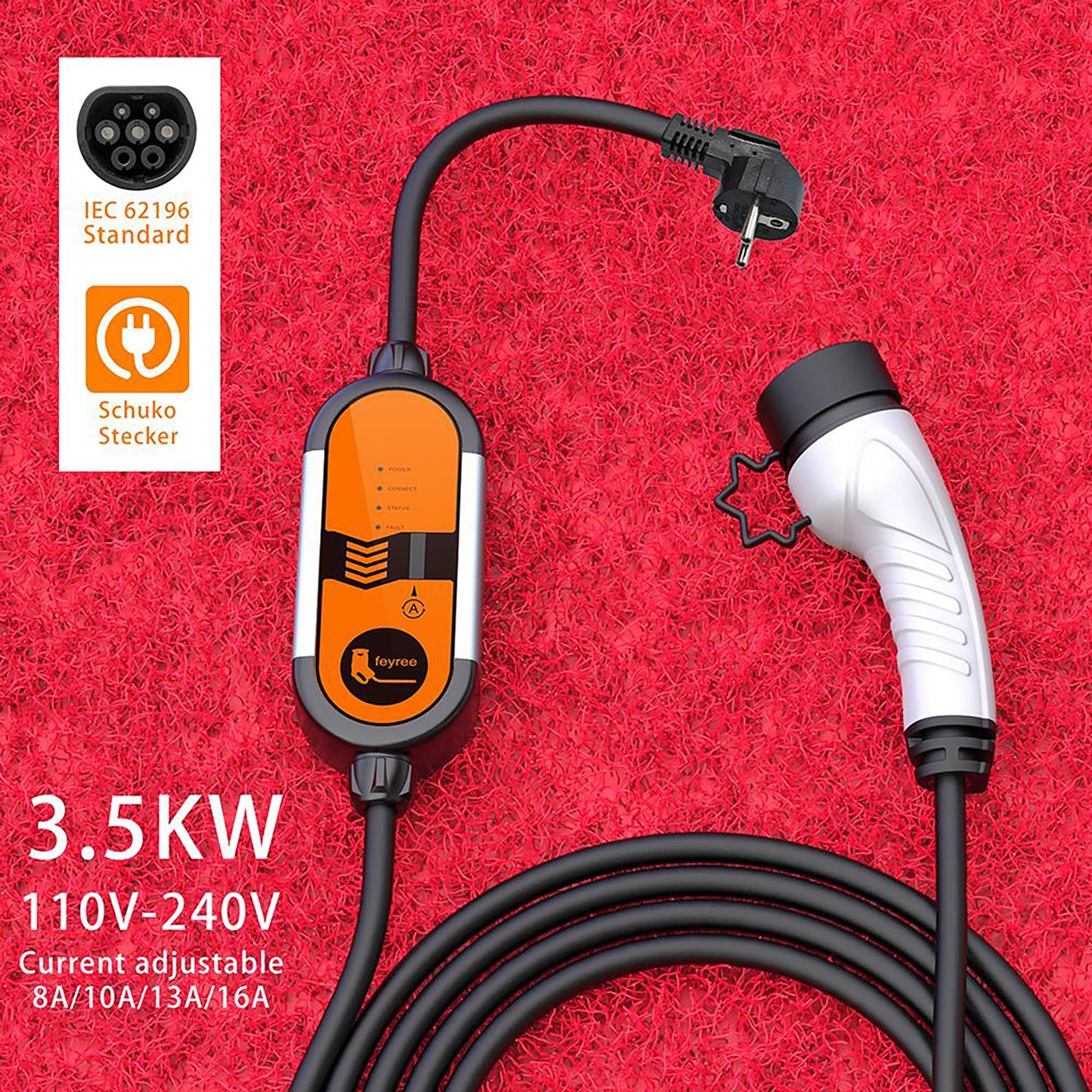 Feyree Portable EV Charger 16A 3.5KW Fast EV Charger Type1/Type 2 /GBT Electric Car Charger EVSE Auto Electric Car Station