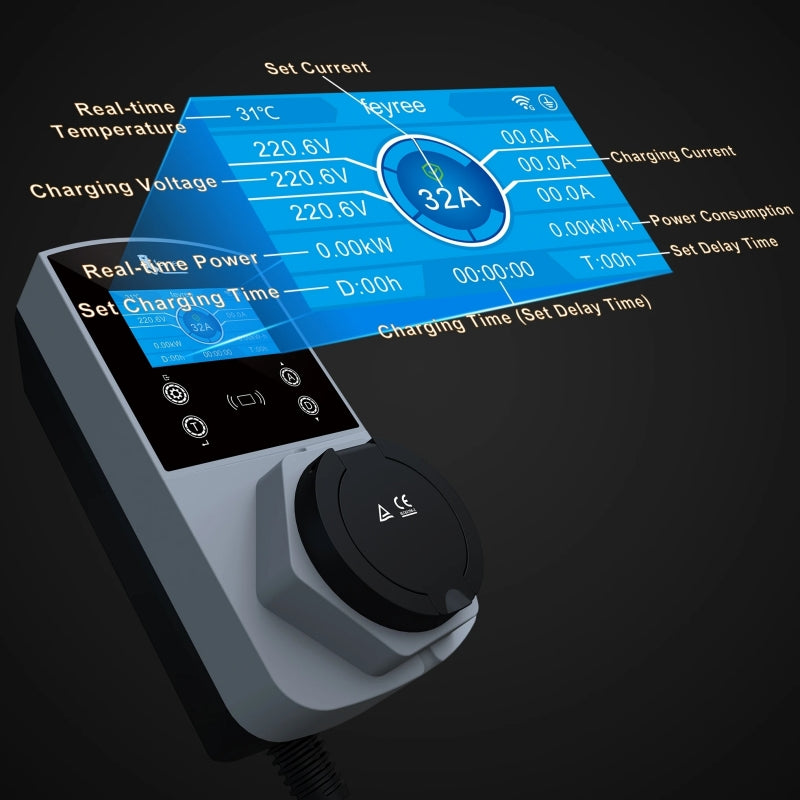 Feyree wall-mount EV charging stations 22kw AC ev charger no charging cable Compatible with Type 2 Type 1 NACS GBT Standard car