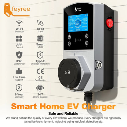 Feyree wall-mount EV charging stations 22kw AC ev charger no charging cable Compatible with Type 2 Type 1 NACS GBT Standard car