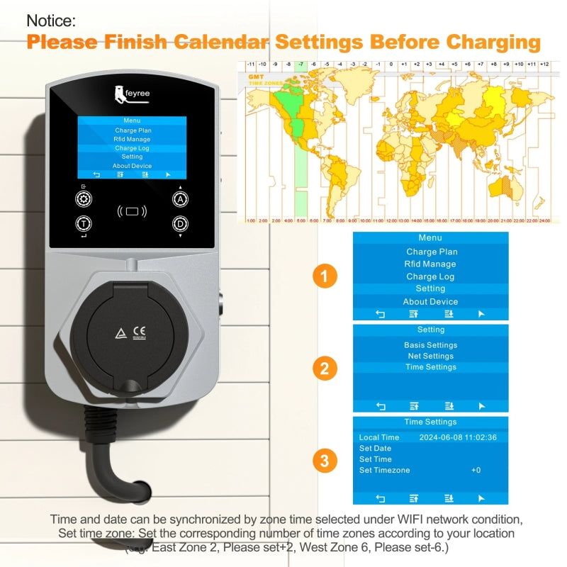 Feyree wall-mount EV charging stations 22kw AC ev charger no charging cable Compatible with Type 2 Type 1 NACS GBT Standard car