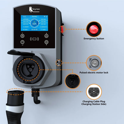 Feyree wall-mount EV charging stations 22kw AC ev charger no charging cable Compatible with Type 2 Type 1 NACS GBT Standard car