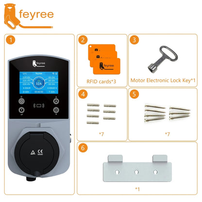 Feyree wall-mount EV charging stations 22kw AC ev charger no charging cable Compatible with Type 2 Type 1 NACS GBT Standard car