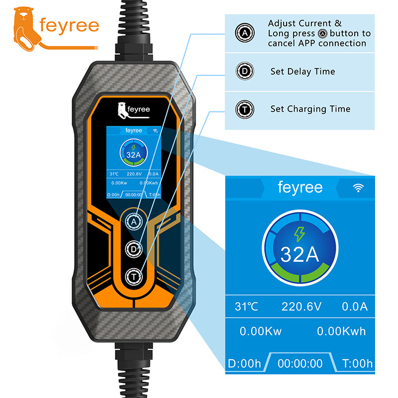 Feyree EV charger portable 7kw WIFI APP fast charging station