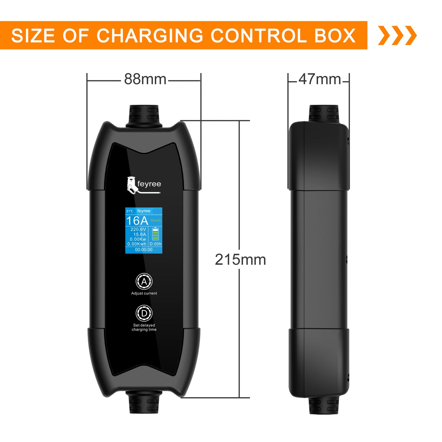 Feyree Portable ev Charger Level 2 3.5KW 16A adjustable charging plug ev charging stations LED light for evse electric vehicle