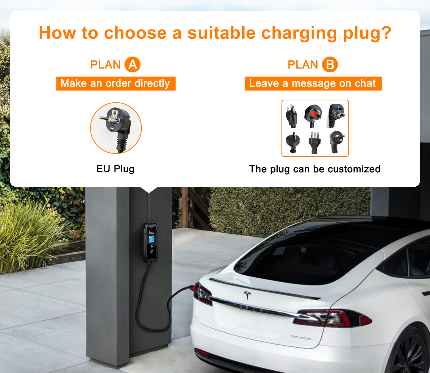 Feyree Portable ev Charger Level 2 3.5KW 16A adjustable charging plug ev charging stations LED light for evse electric vehicle